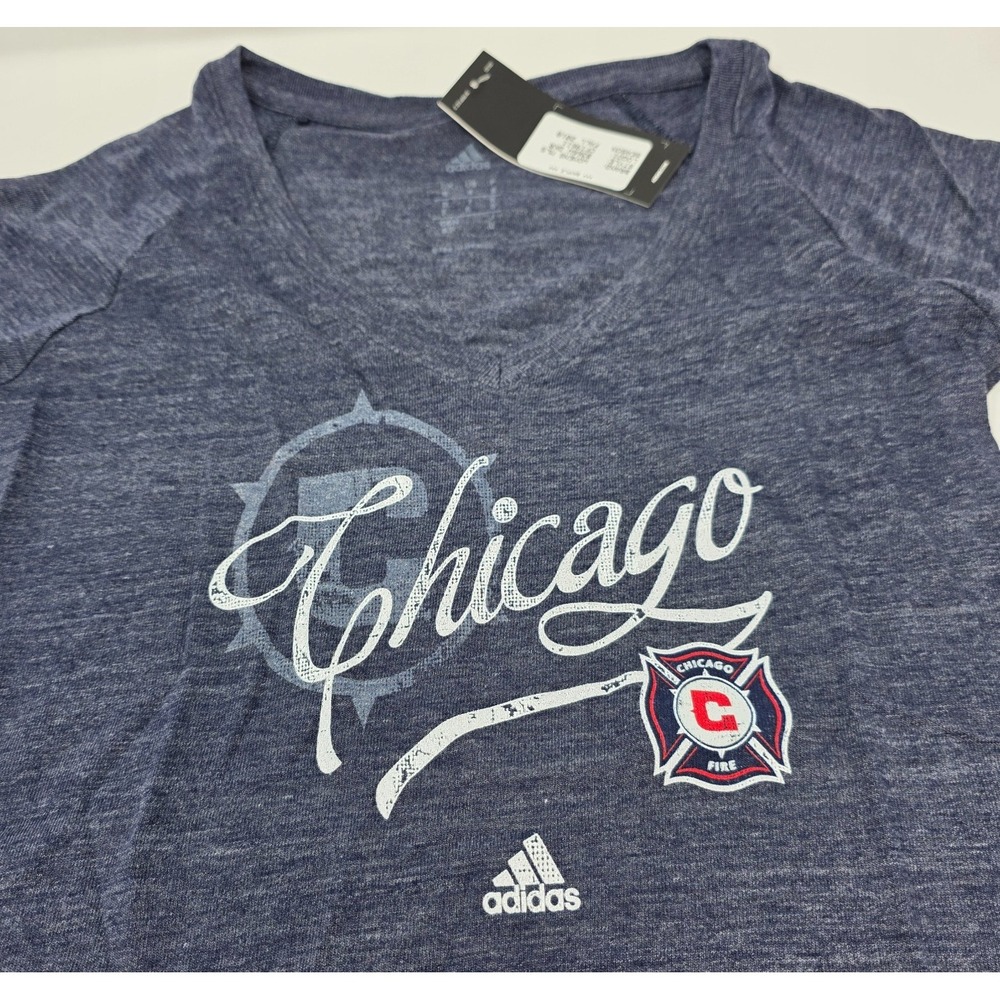 Adidas Chicago Fire MLS‎ T-Shirt Womens Small Navy Blue V-Neck B366W 16